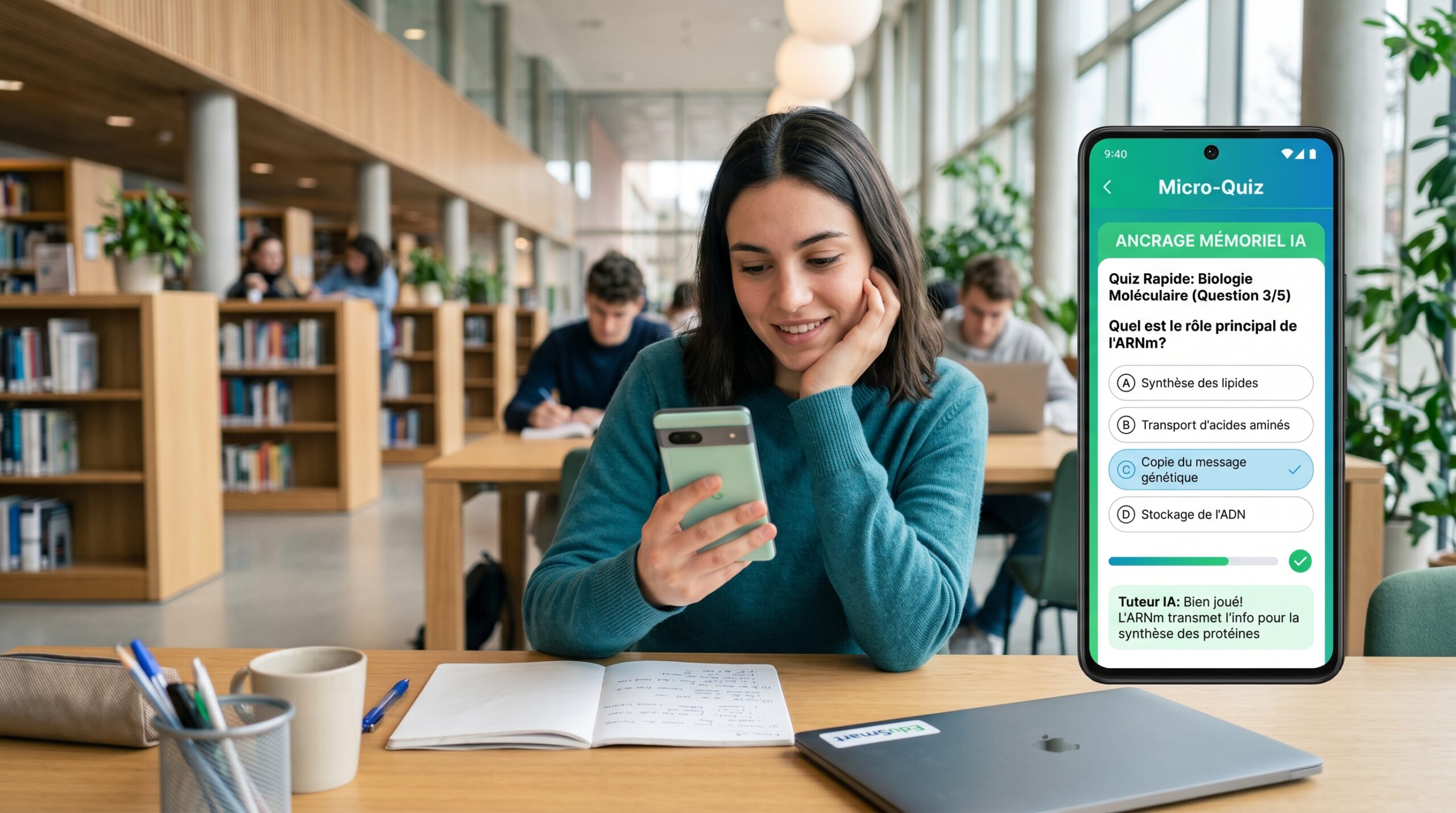 micro-learning ancrage mémoriel assisté par l'IA - tuteur intelligent ProfVirtuel application pédagogique