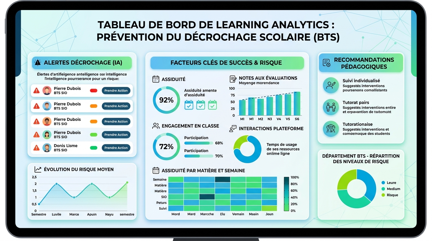 learning analytics prédiction décrochage scolaire IA BTS NDRC tableau de bord éducatif